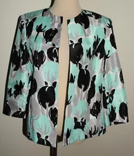 Womens Kasper Blazer Sz 10 Green Black Gray 3/4 Sleeve Lined Open Front Jacket