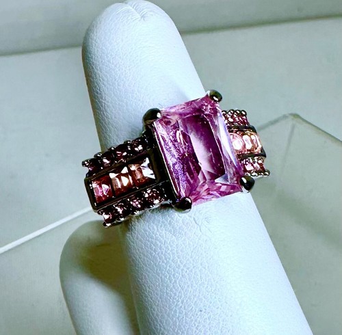 Anello in argento sterling rodiato multipietra topazio rosa misura 7 - Foto 2 di 12