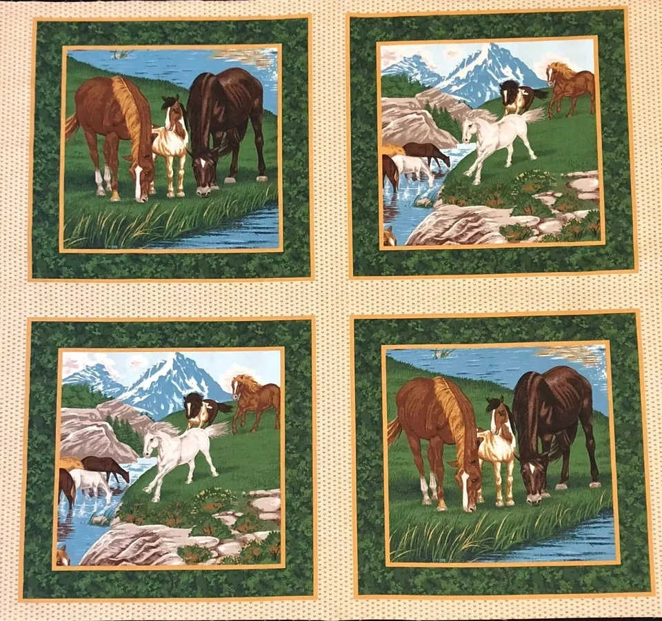Kit de tela para caballos de colección panel de almohada con respaldo caballos ponis río correr oeste nuevo de Lote Antiguo Foto 2 de 4
