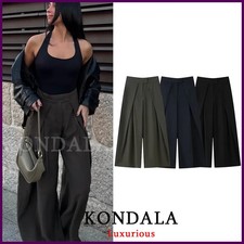 KONDALA Pantalones casuales elegantes de pierna ancha para mujer, de oficina, co