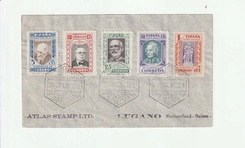 1937 Barcelona Spain First Day Issue  Airmail Cover To Switzerland W/ Stamp Set