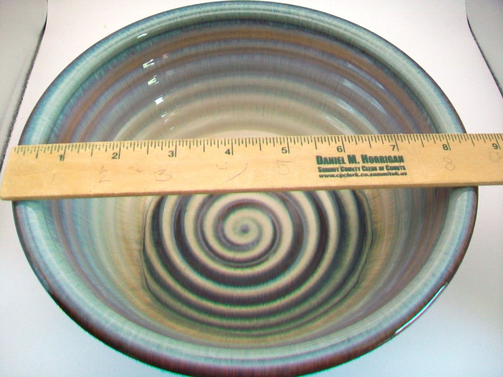 BILL CAMPBELL STUDIO ART POTTERY HAND THOWN SPIRAL DRIP GLAZE BOWL 8 1/2" SIGNED