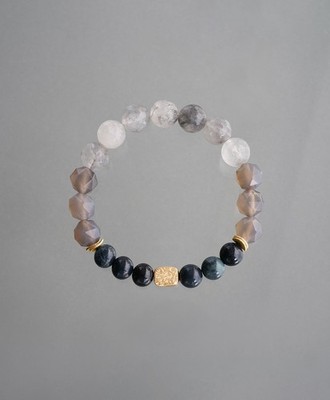 Hariqua Wolf Spirit Animal Bracelet Obsidian Gray Chalcedony 925 Japan Handmade