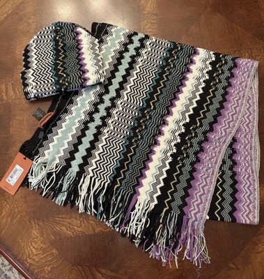 Missoni Scarf Beanie Hat Set Signature Chevron ZigZag Pattern Wool Italy NWT