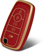 5 Button Key Fob Cover, TPU Smart Key Fob Case Compatible with Color: Red-Gold
