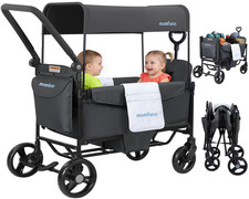 Wagon Stroller for 2 Kids, All-Terrain Foldable Baby Wagon with Adjustable Push