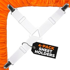 Bed Sheet Straps Set Easy to Use Adjustable Elastic Fasteners with Metal Clips