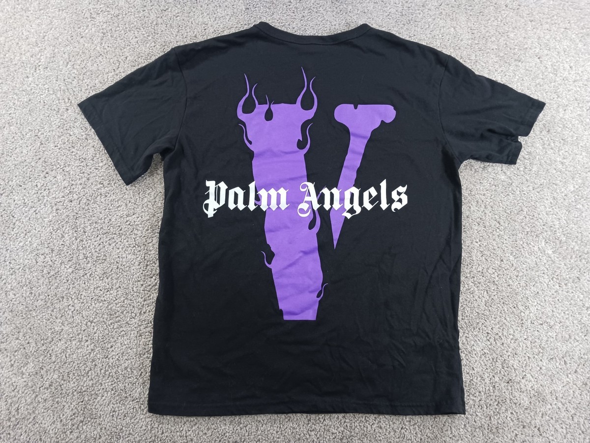Vlone x Palm Angels Mens Small Short Sleeve T-Shirt Black Cotton