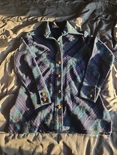 Vintage 70s Striped Button Up Shirt Womens Medium Blue Zio by Youngja ILGWU