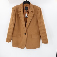 NWT Madewell Blazer Women's 12 Stripe Oversized Brown Pinstripe Notch Lapel wool