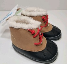 Carter's Baby Sherpa Lined Duck Boots Slippers Infant 0-3 MO Tan Black NEW