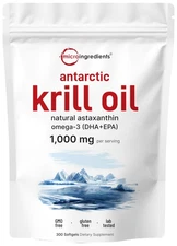 Micro Ingredients Antarctic Krill Oil Supplement, Natural Astaxanthin, 300 Count