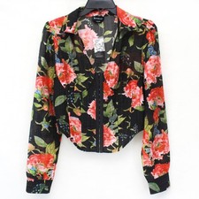 Bebe Corset Hook Eye Blouse Top Cropped Long Sleeve Floral Print Y2K Size 4 NWT