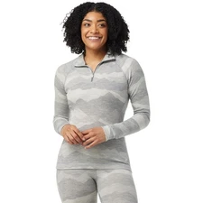$115 Smartwool Women's Classic Thermal Base Layer 1/4 Zip Top-Light Grey-Medium