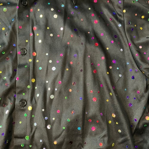 NEW Mens Halloween Disco Groovy 70s Costume Metallic Polka Dot Shirt Medium - Picture 2 of 5