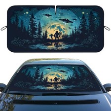 Bigfoot Alien Car Windshield Sunshade - Folding Moon UFO Trees Heatshield Fro...