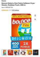Bounce Select-a-Size Fabric Softener Dryer Sheets Outdoor Fresh 400 ct