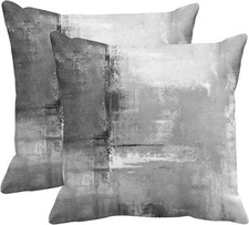 Throw Pillow Covers Set of 2, 18 x 18 Inch, Grey White Abstract Modern Art