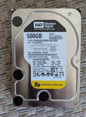 Western Digital 500GB 3,5'' Festplatte, Intern, 7200RPM, WD5002ABYS (23.000h)