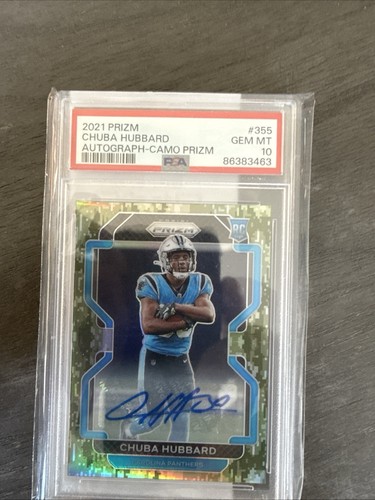 Panini 2021 Prizm Chuba Hubbard Camo Prizm Auto RC /25 #355 Panthers PSA 10