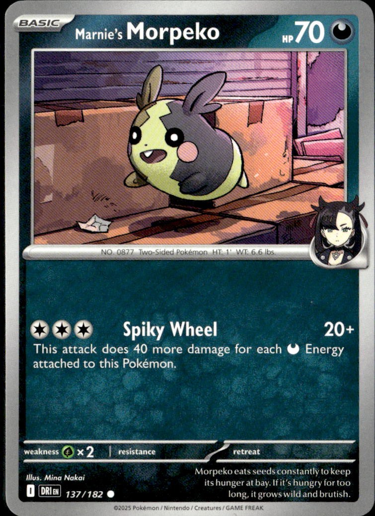 Pokemon Marnie’s Morpeko 137/182 Destined Rivals Non Holo Common  2 Card Lot