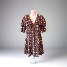Ladies Black Floral Dress Floaty 1/2 Sleeve Lined Floaty Feel  Size 10 Ex Cond