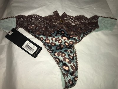 Gossard  thong string  Stretch UK 10  mesh back dark mint brown animal print NEW