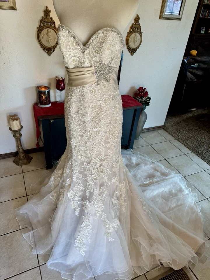 Nuevo con etiquetas Vestido de novia Morilee 1903 champán talla 10 calce y acampanado tul y cuentas Foto 2 de 4