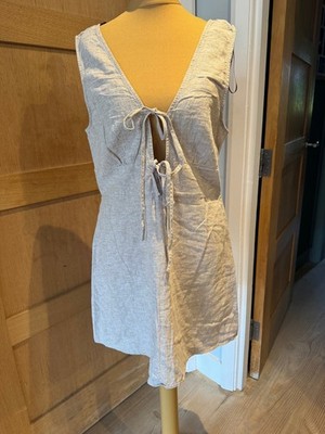 NEW! Fabulous MONKI Creamy Beige Linen & Cotton Tie Front Tunic Mini DRESS 14 *4