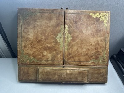 English / Italian Victorian Antique Leather Writing Box Letter Desk Early 1900 s