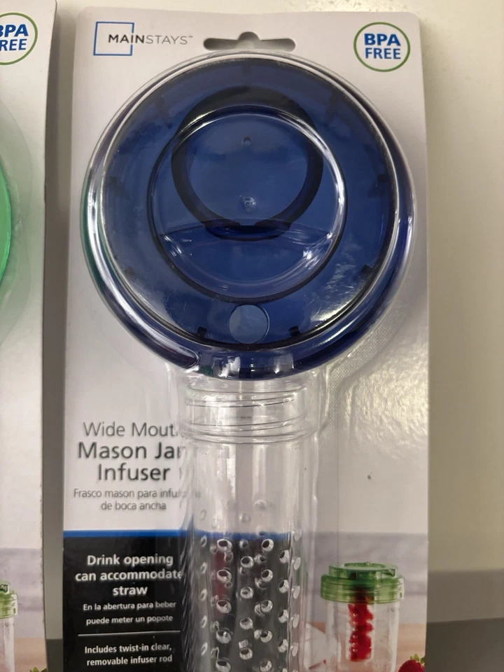 Juego de 3 tapas de infusor Mainstays boca ancha albañil nuevas sin BPA verde/rojo/azul Foto 4 de 4