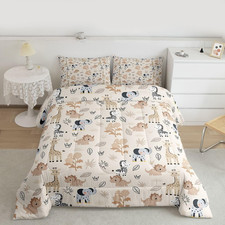 Adorable Dinosaur  Elephant Twin Comforter Set for Kids' Zoo-Themed Room