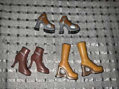 Bratz Doll Shoes Boots Heels Brown Beige Silver