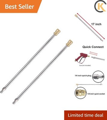 2 Pack Heavy-Duty Pressure Washer Wands - 17'' Brass & Stainless Steel Design