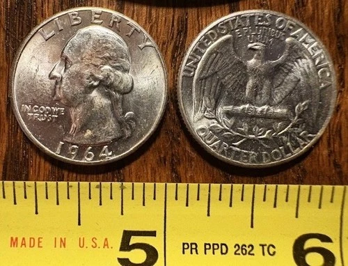 Brillant Uncirculated 1964 90% Silver Washington Quarter