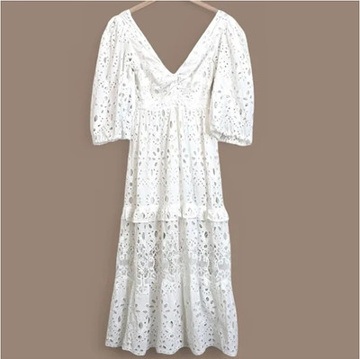 ASOS EDITION Broderie Eyelet Lace Midi Dress Womens Size 4 Twist Front White
