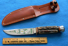 Beautiful, Solingen Sambar stag hunting knife,  Voss Cutlery, Edelweiss etching