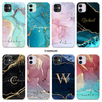 Personalisierte Handyhülle für iPhone 14 12 13 11 15 XR Name Marmor Silikon Cover