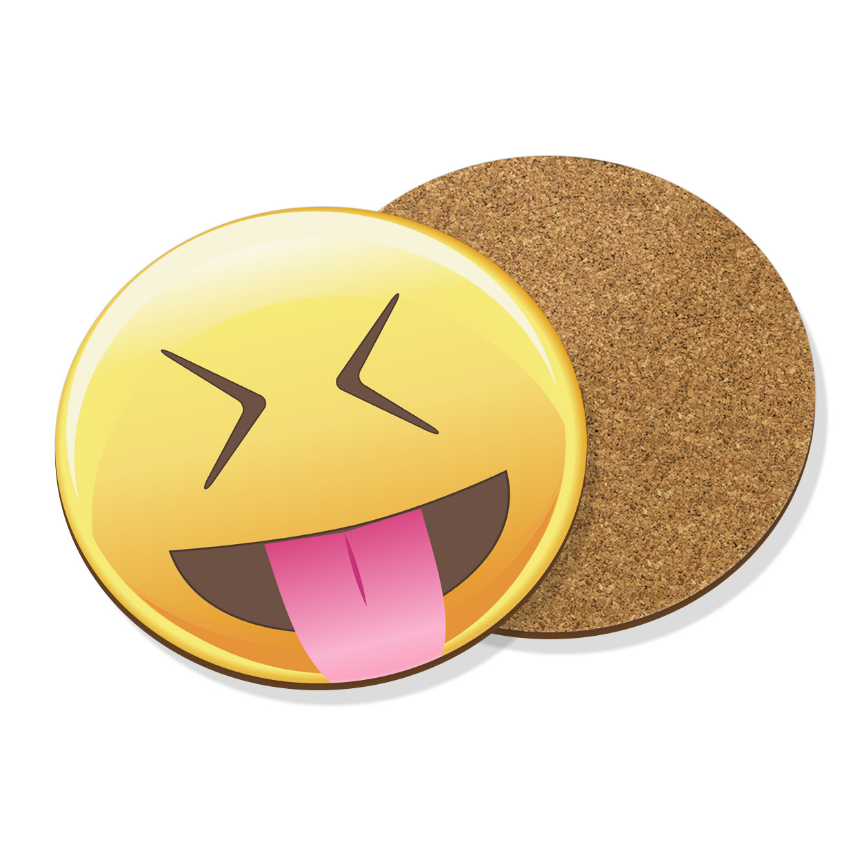 TONGUE OUT CLOSED EYES DRINKS COASTER MAT HARDBOARD ROUND - Funny Face
