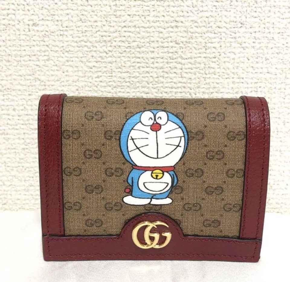 GUCCI × DORAEMON GG Supreme Mini Wallet Folding wine red and brown eBay