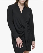 Calvin Klein Women’s Textured Tie Front Mini Wrap Dress Black Size M