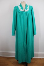 Vtg Shadowline M Green Fleece Long Poly Robe HouseCoat USA Lace Belt Tie Pockets