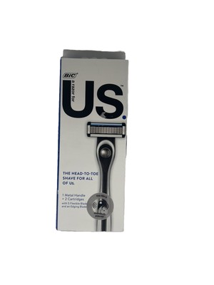BIC A Razor For Us. 5 Flexible Blades 1 Silver Metal Handle + 2 Cartridges NEW