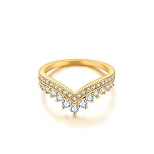 Authentic Princess Wishbone Ring With Swarovski Crystals Gold Plated