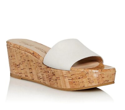 Stuart Weitzman $375 Summer Wedge Women's Leather Slide Sandals White US  9.5 B | eBay