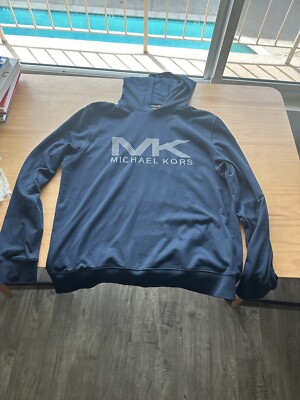 Michael Kors Blue Hoodie With Reflective Logo Sweatshirt Men's Size Large 