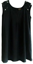 LaRok Shift Dress Bloomingdales Cap Sleeve Scoop Jewels Stretch Black M NWT