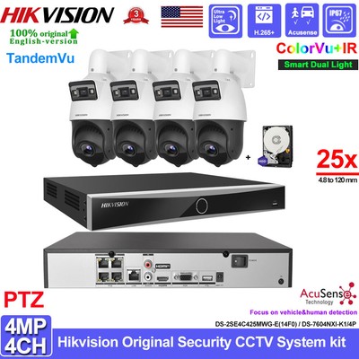 Hikvision 4CH CCTV Security Camera System 4MP 25× Zoom PTZ ColorVu IR IPC lot US