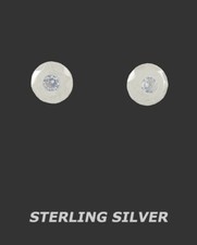 LAB CREATED WHITE SAPPHIRES FLAT DOME STUD EARRINGS .925 SILVER-NWT -SCREW BACKS