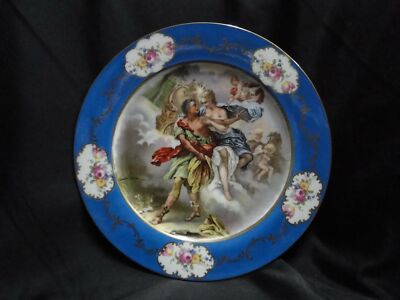 Beyer & Bock Hand Painted Scene, Blue Rim: Dinner Plate (s), 11 , Scene D